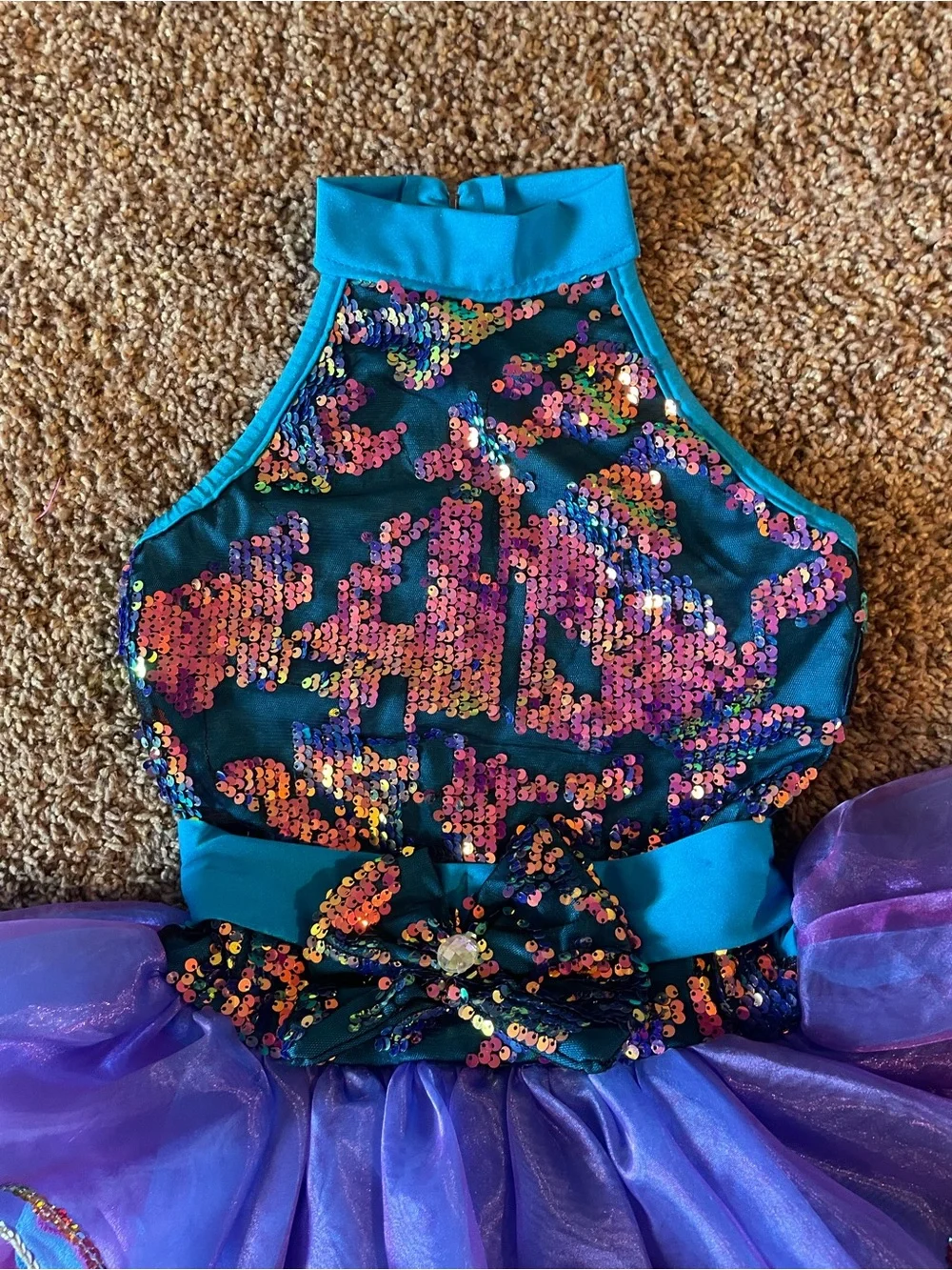 Glamour Teal & Purple Sequined Ruffle Dance Costume